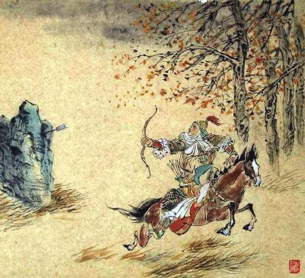 “林暗草驚風，將軍夜引弓。”畫作